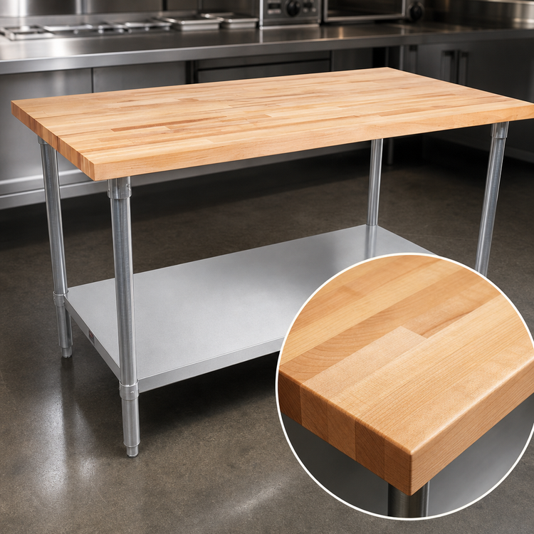 Product image #3 for John Boos 36 Inch x 36 Inch Northern Hard Rock Maple Wood Top Work Table with Adjustable Undershelf