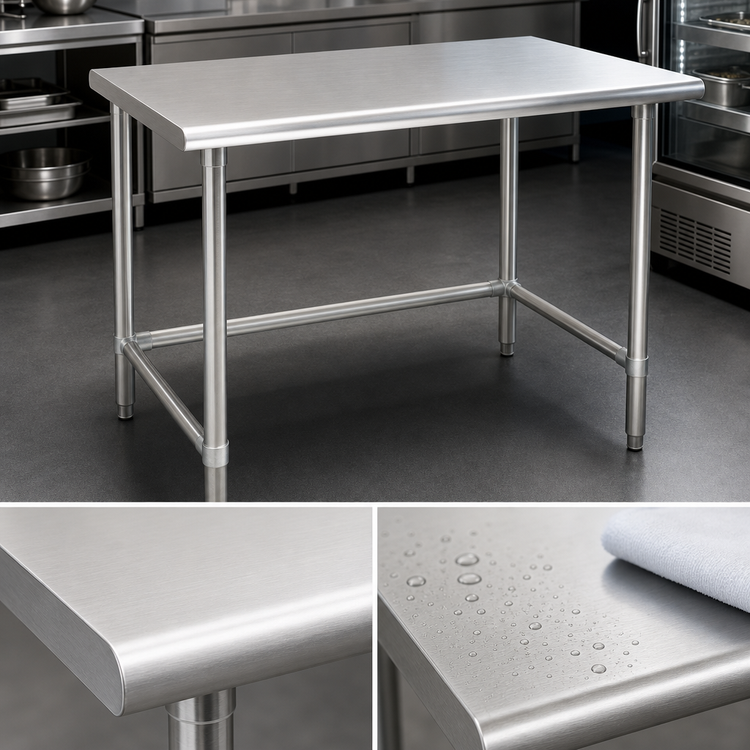 Product image #3 for Eagle Group Budget Series 48" W x 36" D Flat Top 430 Stainless Steel Work Table with Open Tubular Base