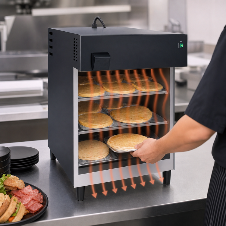 Product image #3 for Hatco Flav-R-Savor 3-Tier Humidified Countertop Heated Air Curtain Food Display Cabinet for Half-Size Sheet Pans