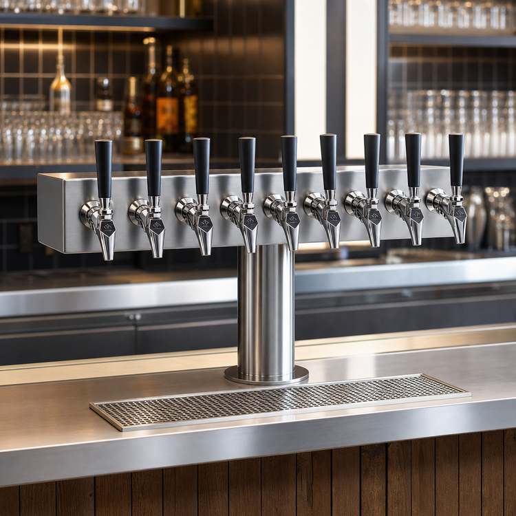 Product image #3 for Krowne T-Head Glycol-Cooled Beer Tower, 8-Faucet Capacity, 24-Inch Box, Countertop, Brushed Stainless Steel