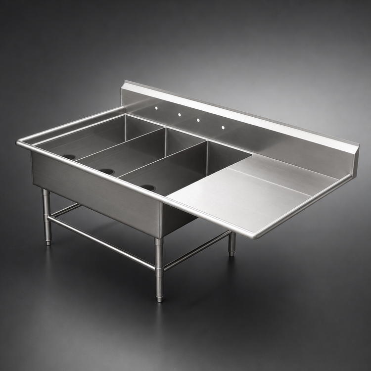 Product image #3 for John Boos Pro-Bowl 3-Compartment Platter Sink with Right Drainboard, 64-3/16" x 36-1/2" x 43"