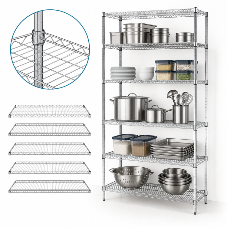 Product image #3 for Quantum Stationary Wire Shelving Starter Kit, 36W x 12D x 86H, 5 Shelves, Chrome-Plated