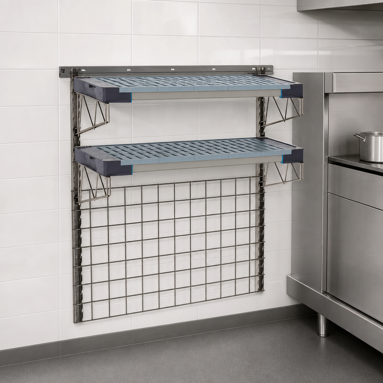 Product image #3 for Metro SmartWall Life Wall-Mounted Station Base Kit with 24 x 36 Wire Grid and Two 18 x 36 MetroMax 4 Grid Mat Shelves