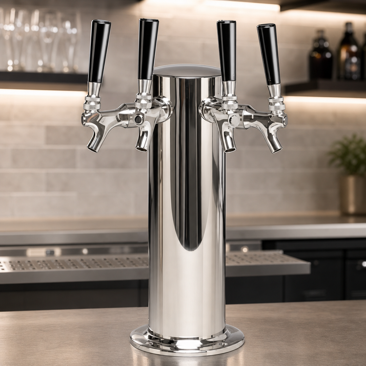 Product image #3 for 4-Faucet Air-Cooled Countertop Column Draft Beer Tower with Polished Stainless Steel Finish