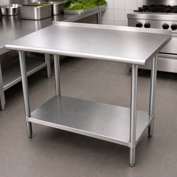 Product image #3 for Advance Tabco 30" x 24" 16-Gauge 430 Stainless Steel Work Table with Rear Up-Turn and Adjustable Undershelf