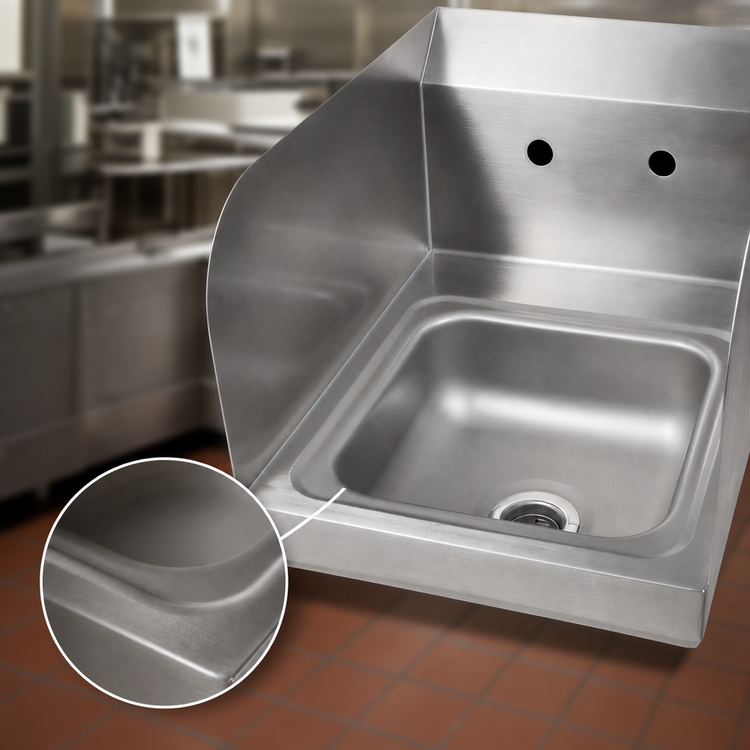 Product image #3 for John Boos Pro-Bowl Wall-Mount Stainless Steel Hand Sink with Left and Right Side Splashes, 9 x 9 x 5 Inch Bowl