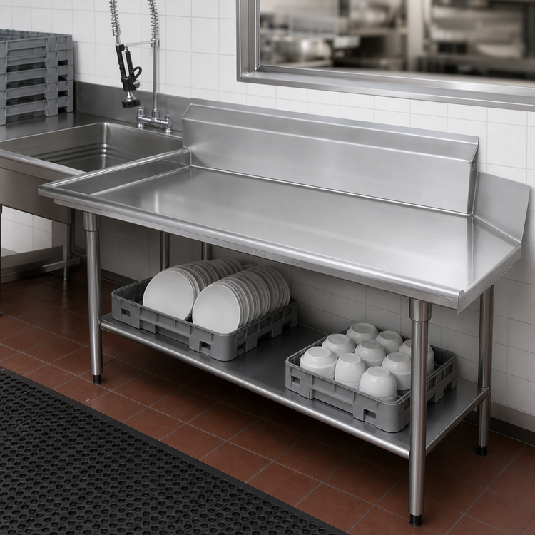 Product image #3 for Advance Tabco Clean Straight Left-Attach Dish Table, 71 x 30 Inches, Right-to-Left, 10-1/2-Inch Backsplash