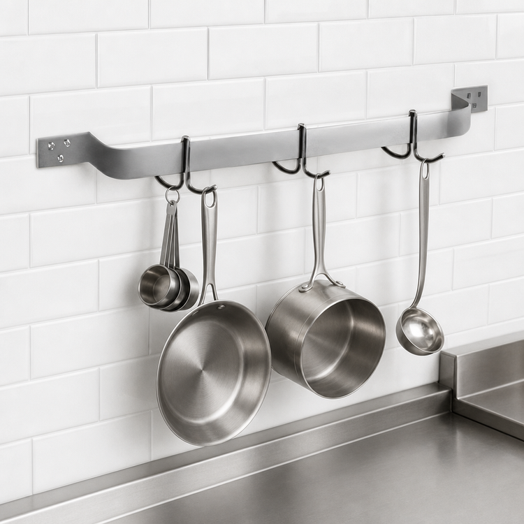 Product image #3 for Eagle Group 24-Inch Aluminum Wall-Mount Single Bar Pot Rack with Two Double-Prong Hooks