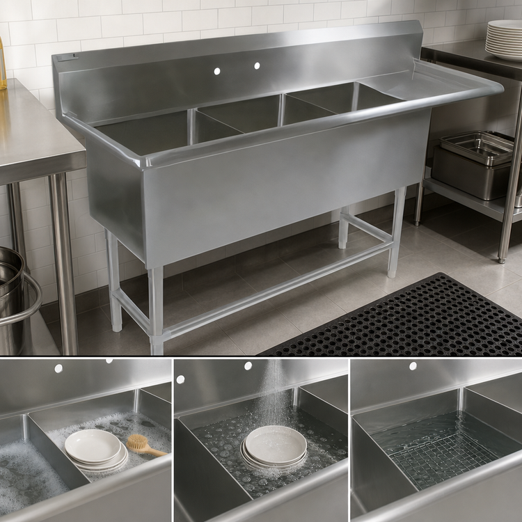 Product image #3 for John Boos Pro-Bowl 3-Compartment Sink with Right Drainboard, 16-Gauge Stainless Steel
