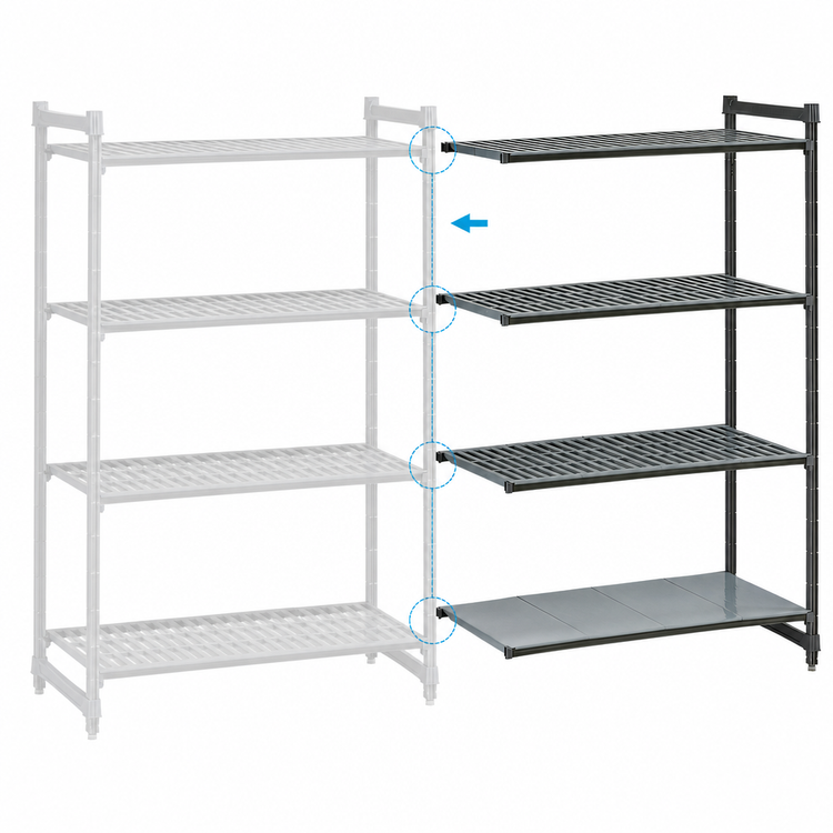 Product image #3 for Cambro Camshelving Basics Plus 18-Inch Deep x 42-Inch Long x 72-Inch High 4-Tier Add-On Polymer Shelving Unit
