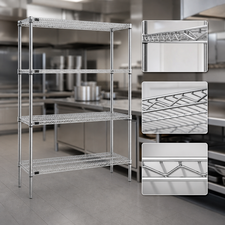 Product image #3 for EagleGard Red-i-Pak 4-Tier Wire Shelving Unit, 60W x 24D x 74H, Stationary, Hybrid Epoxy Finish