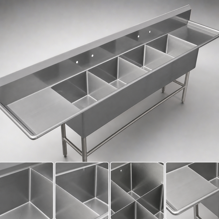 Product image #3 for John Boos Pro-Bowl 4-Compartment Sink with Dual 30-Inch Drainboards