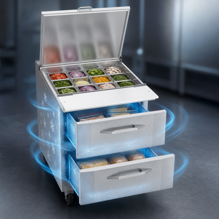 Product image #4 for Victory UltraSpec™ V-Core Big Top 27-Inch Sandwich Prep Refrigerator with 2 Drawers and 12-Pan Top