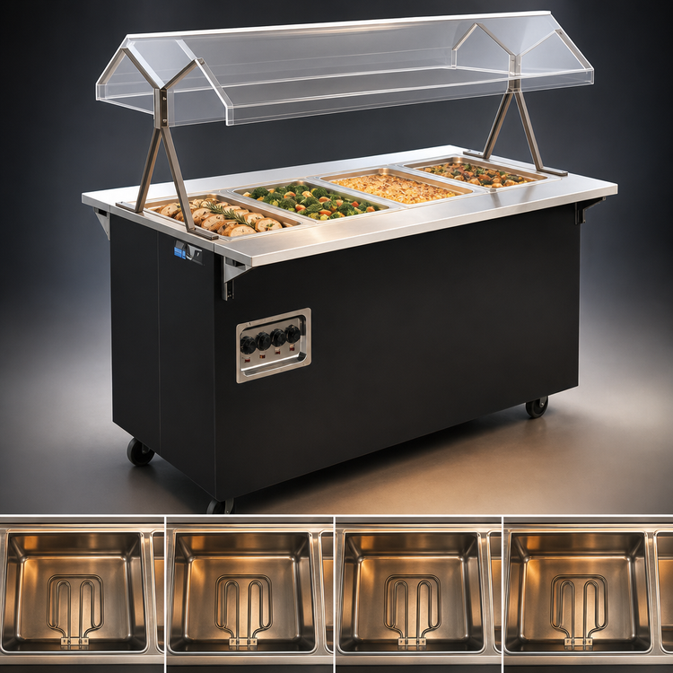 Product image #3 for Vollrath 2-Series Affordable Portable 4-Well Mobile Hot Food Station with Buffet Breath Guard and Enclosed Base