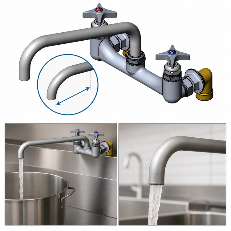 Product image #3 for T&S Brass Big-Flo Wall-Mount Kettle & Pot Sink Mixing Faucet with 10-Inch Swing Nozzle and 8-Inch Adjustable Centers