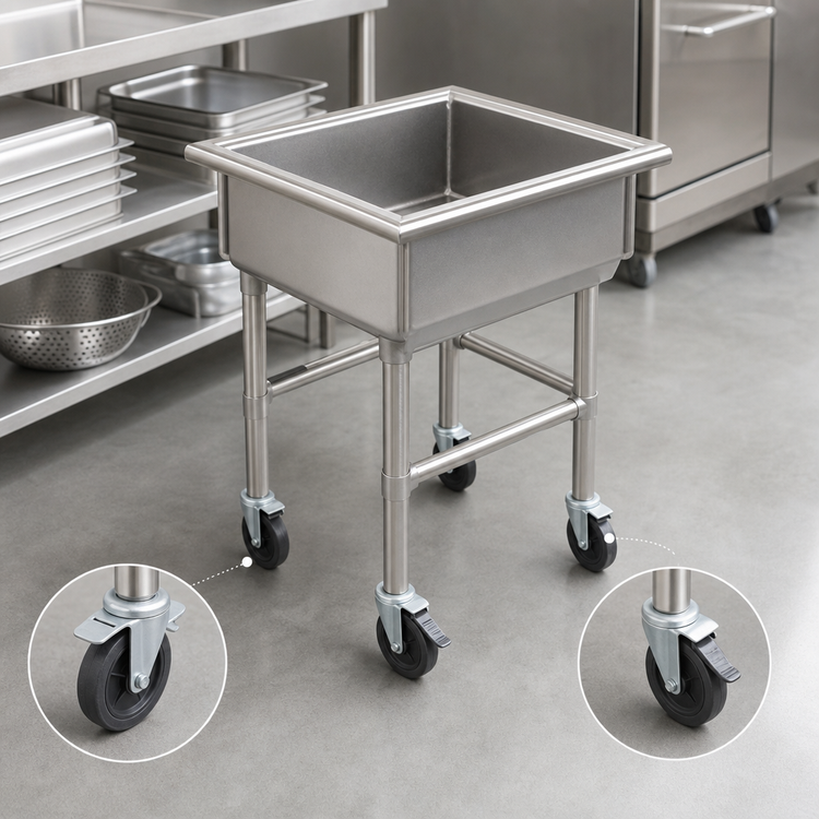 Product image #3 for Mobile Stainless Steel Soak Sink with 24 x 24 x 8-Inch Compartment and Casters