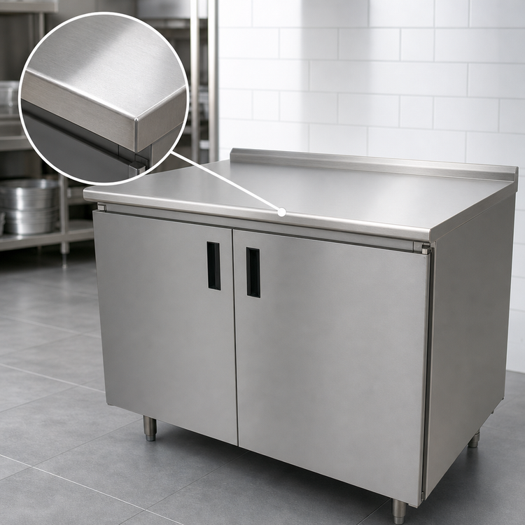 Product image #3 for Advance Tabco HF-SS-243 Enclosed Work Table with Cabinet Base and Hinged Doors, 36 x 24 Inch, 14 Gauge 304 Stainless Steel Top
