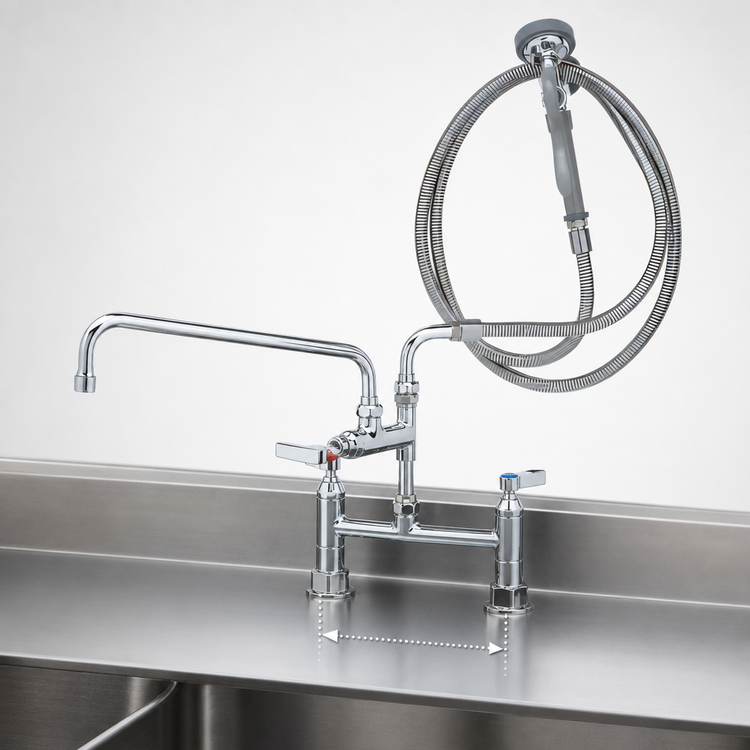 Product image #3 for T&S Brass B-0175-04 Pre-Rinse Unit with 8-Inch Deck Mount Add-On Faucet, 12-Inch Swing Nozzle and Spray Valve