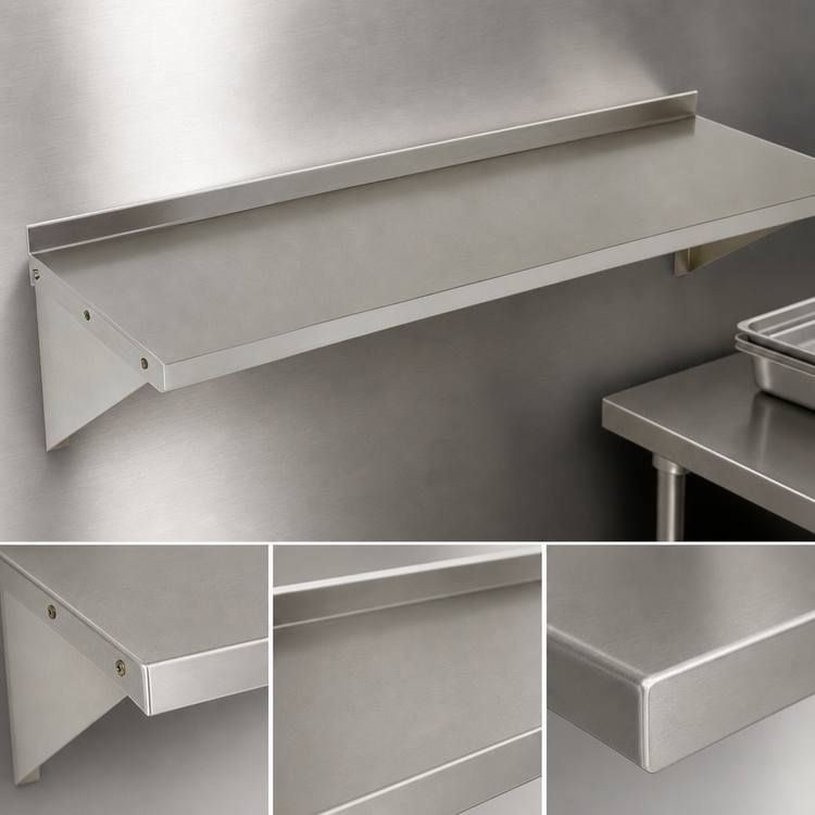 Product image #3 for John Boos Stallion Wall-Mounted Stainless Steel Shelf, 96W x 16D, 430 Series, Safety Edge