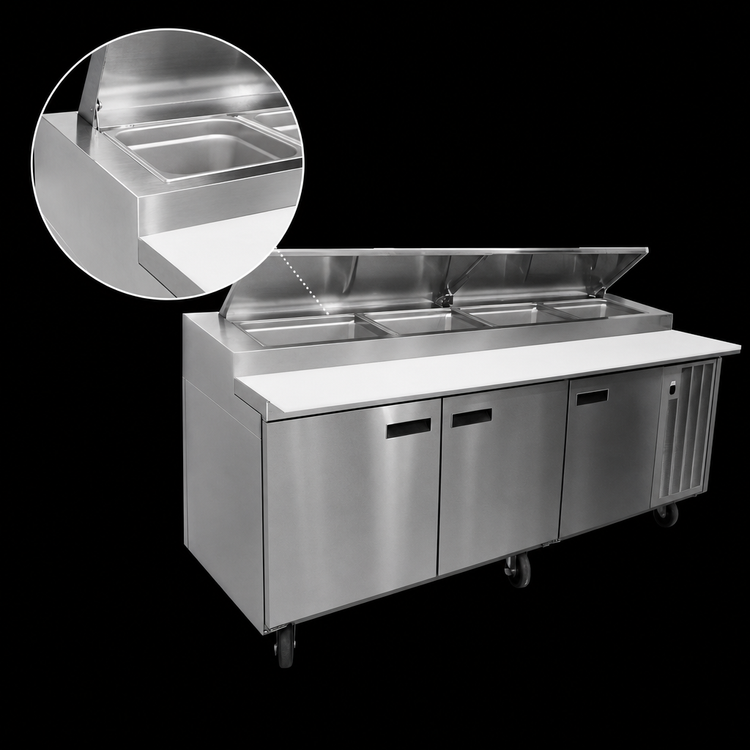 Product image #3 for Delfield LiquiTec 72-Inch Two-Section Refrigerated Pizza Prep Table with Raised Rail