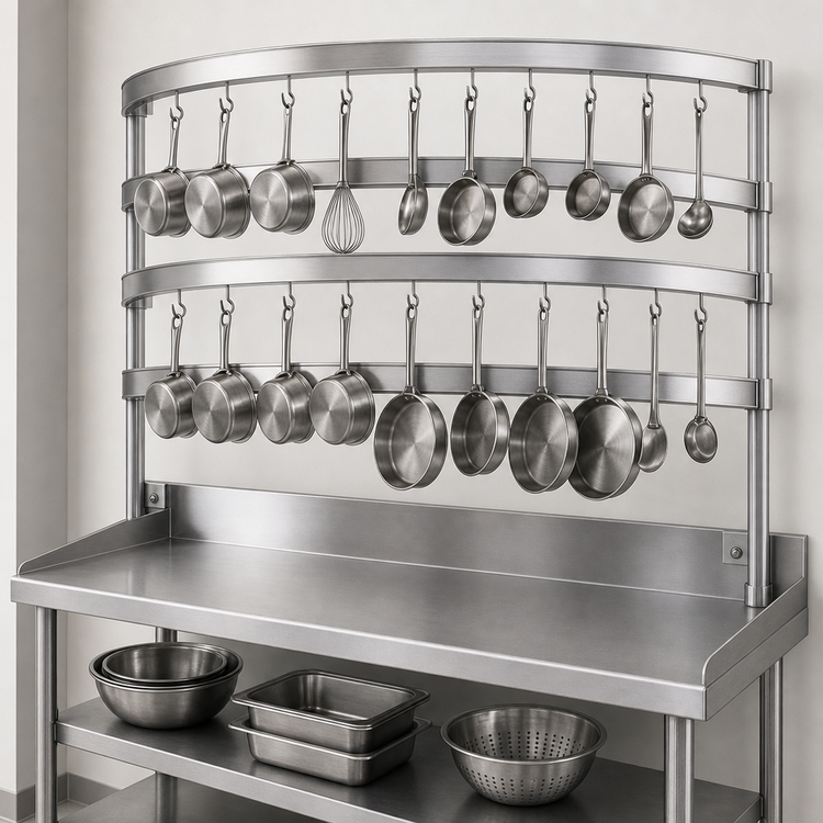 Product image #3 for Advance Tabco SWT-144 144-Inch Semi-Circular Table-Mounted Stainless Steel Pot Rack with 18 Hooks