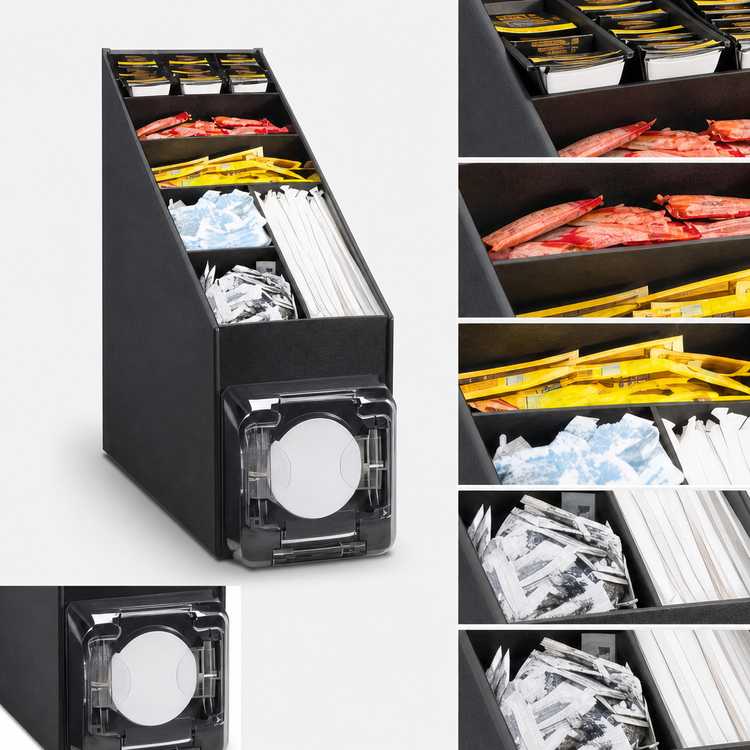 Product image #3 for Vollrath LidSaver 6-Section Black Plastic Straw & Condiment Organizer Cabinet