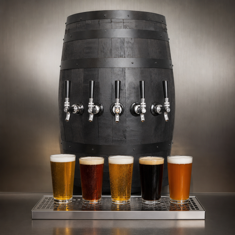 Product image #3 for Glastender Oak Barrel Wall-Mount Air-Cooled Draft Dispensing Tower with 5 Faucets