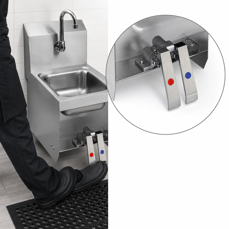 Product image #3 for John Boos Pro-Bowl Wall-Mount Hands-Free Hand Wash Sink with 9 x 9 x 5-Inch Bowl, Double Knee Valves, and Faucet Included