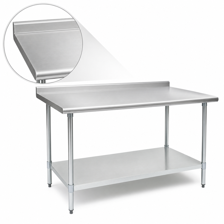 Product image #3 for Eagle Budget Series 60" x 30" 430 Stainless Steel Work Table with 1-1/2" Rear Up-Turn and Undershelf