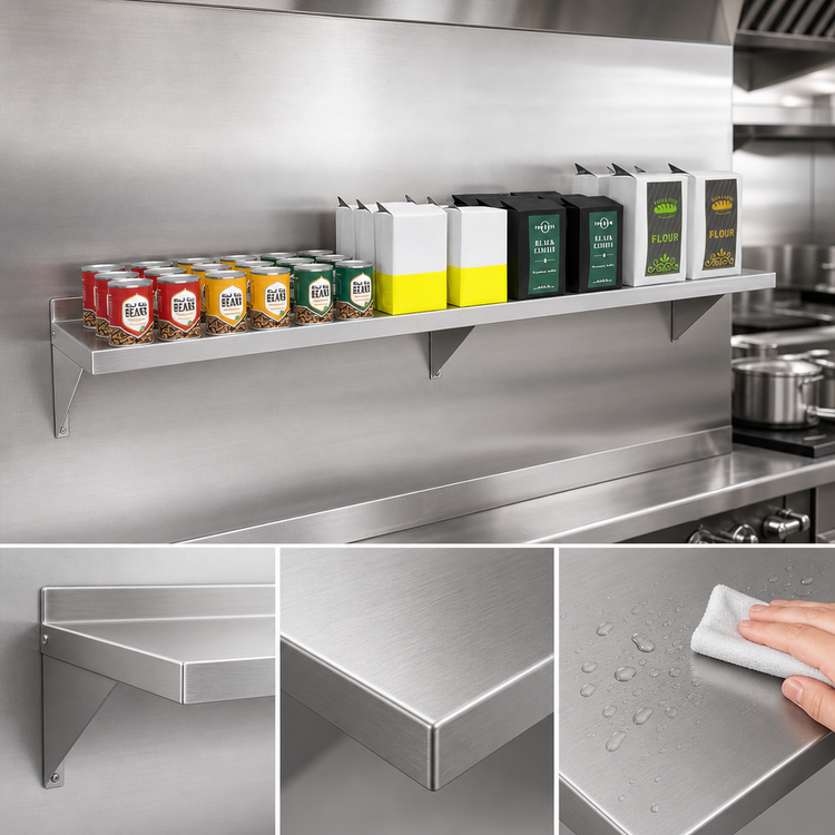 Product image #3 for Koolmore 72-Inch x 12-Inch Heavy-Duty Stainless Steel Wall Shelf with 1-1/2-Inch Backsplash