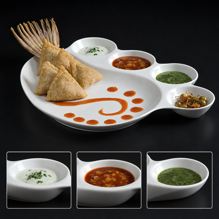 Product image #3 for American Metalcraft Porcelain Divided Impression Plate with Built-In Sauce Cups