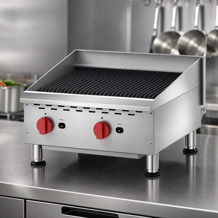 Product image #3 for Omcan 24-Inch Countertop Gas Charbroiler, 2 Burners, Stainless Steel