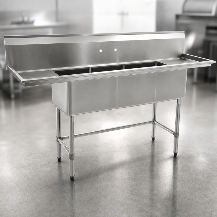 Product image #3 for Eagle Group BlendPort® BPFC Series Freestanding 2-Compartment Stainless Steel Sink with Right-Hand Drainboard, 24 x 24 Bowls
