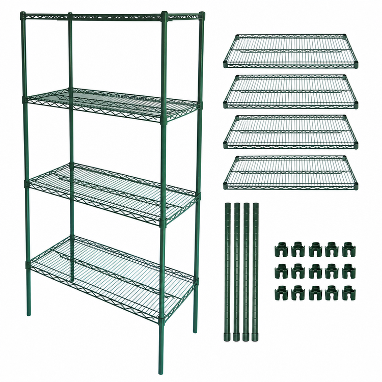 Product image #3 for CAC China Heavy-Duty Epoxy Coated Green Wire Shelving Set, 48 x 24 x 72 Inches