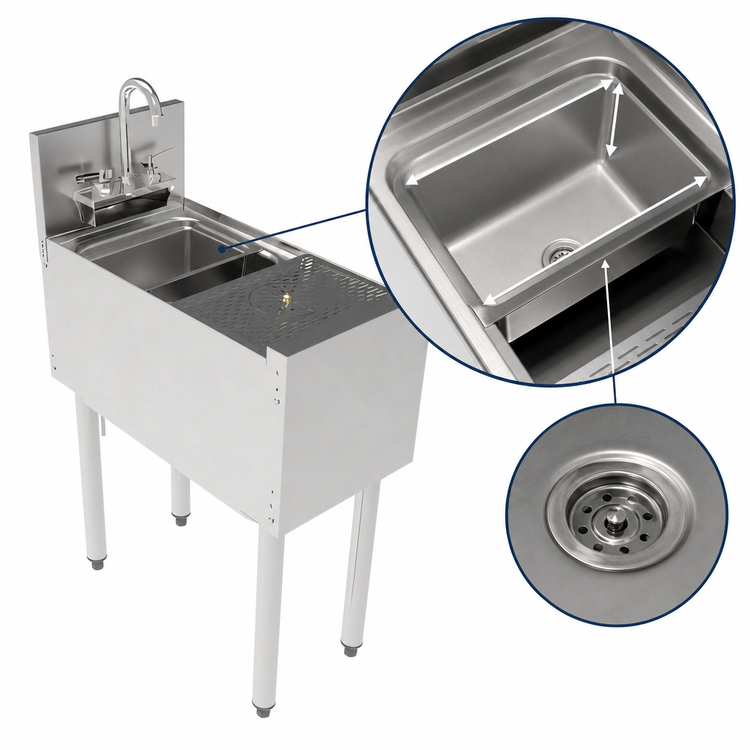 Product image #4 for Top Shelf 12-Inch Wide Stainless Steel Underbar Prep Sink with Sink Bowl and Glass Rinser