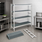Thumbnail image #3 for Fermod Fermostock 4R38A71 4-Tier Stationary Starter Polymer Shelving Unit, 71"H x 38"W x 14"D, Perforated, Gray