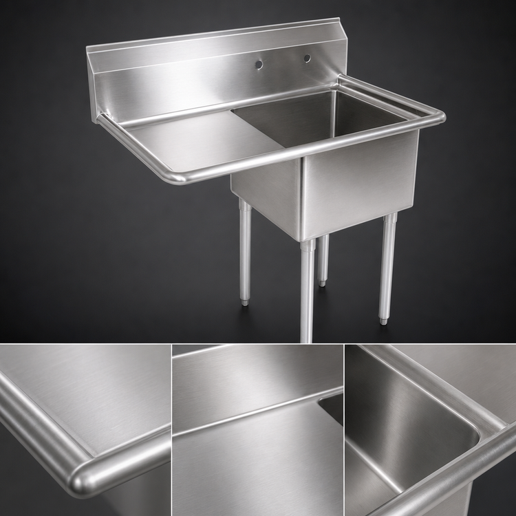 Product image #3 for John Boos E-Series 1-Compartment Sink with Left Drainboard, 18" x 18" x 12" Bowl