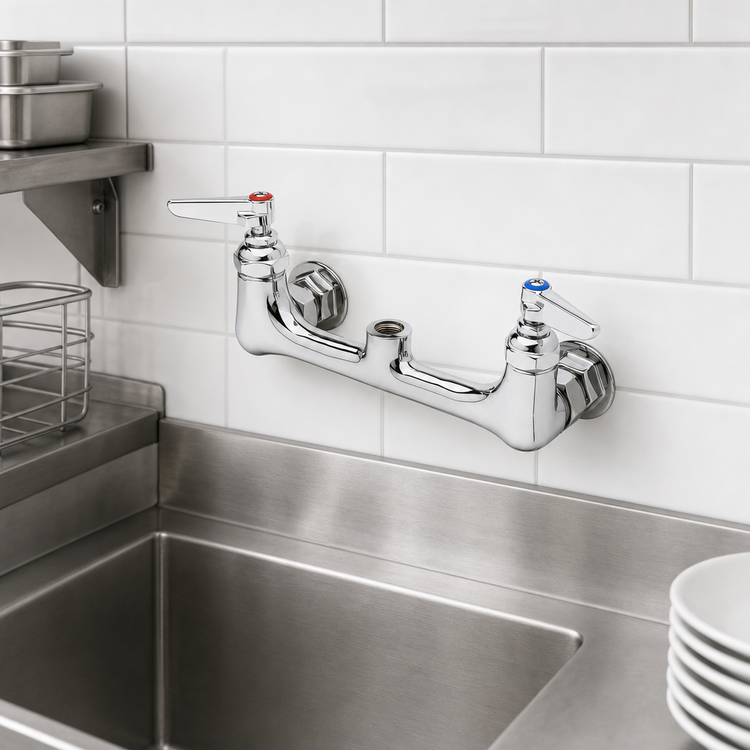 Product image #3 for T&S Brass 8-Inch Wall-Mount Pre-Rinse Mixing Faucet, Less Nozzle, Chrome-Plated Brass