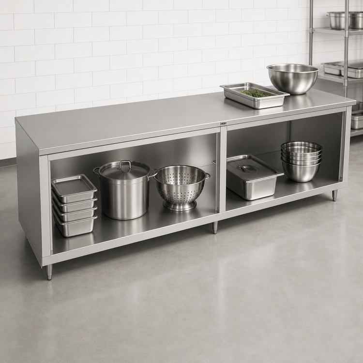 Product image #3 for John Boos 132-Inch W x 24-Inch D Open Front Stainless Steel Work Table with Cabinet Base