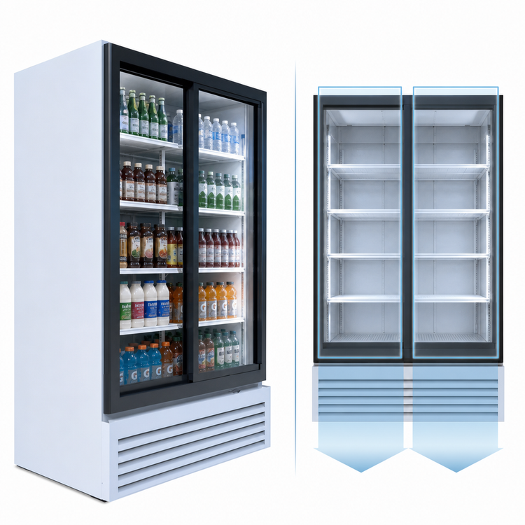 Product image #3 for Beverage Air Marketeer 2-Section Reach-In Glass Door Merchandiser, 39.03 Cu. Ft., Bottom-Mounted Self-Contained Refrigeration