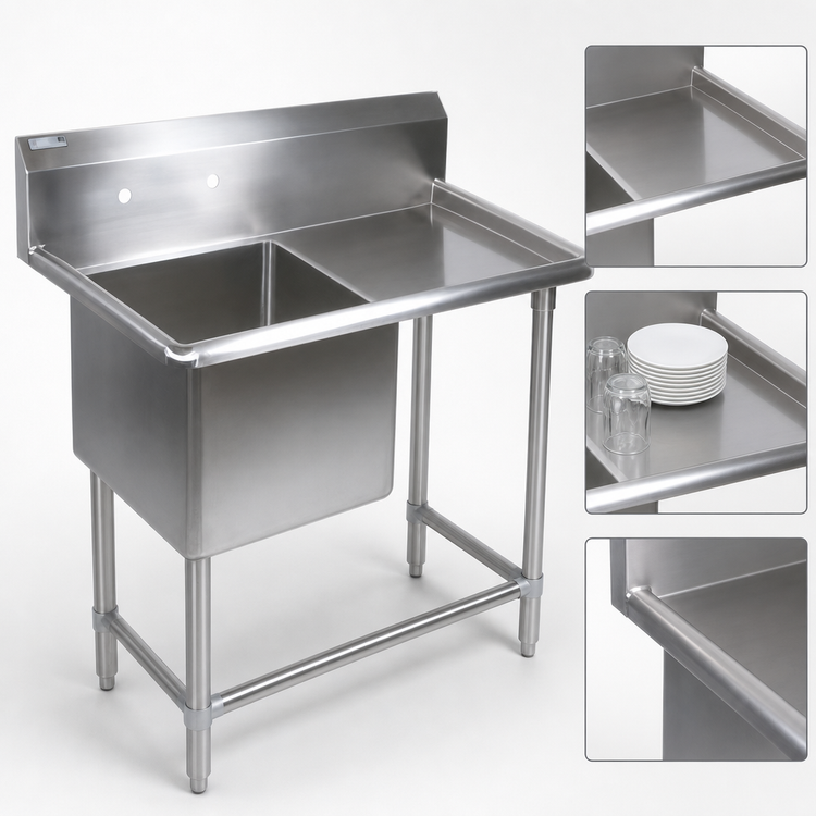 Product image #3 for John Boos Pro-Bowl 1-Compartment Stainless Steel Sink with Right Drainboard, 46-3/16"W x 29-1/2"D x 44-1/16"H