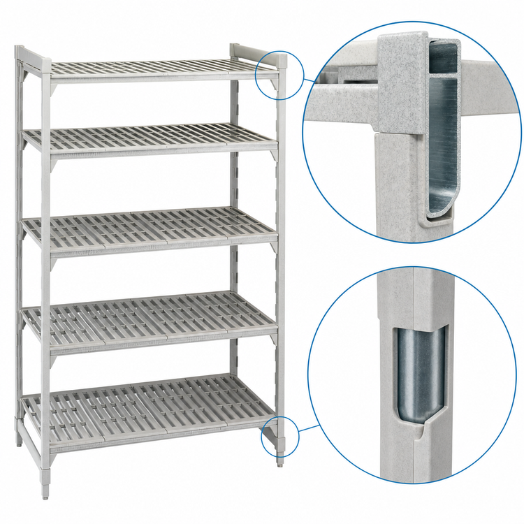 Product image #4 for Cambro Camshelving Premium 24"W x 24"D x 72"H 5-Tier Vented Stationary Starter Unit, Speckled Gray