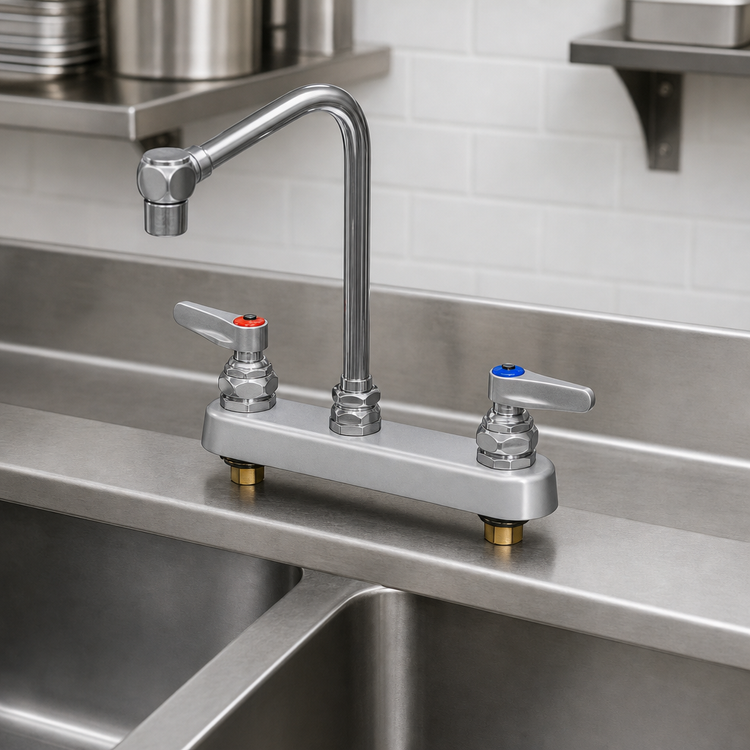 Product image #3 for T&S Brass B-1148 Deck-Mount Workboard Faucet with Swing Gooseneck Spout, 8-Inch Centers and Lever Handles
