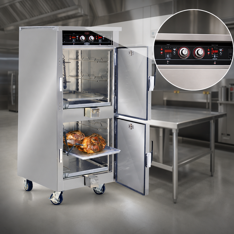 Product image #3 for FWE G2 Series Mobile Full Height Low Temp Cook and Hold Smoker Cabinet Oven, 2-Compartment