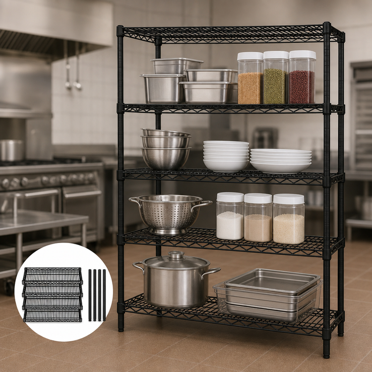 Product image #3 for Quantum 60 Inch Wide x 14 Inch Deep x 63 Inch High 4-Shelf Stationary Wire Shelving Starter Kit, Black Epoxy