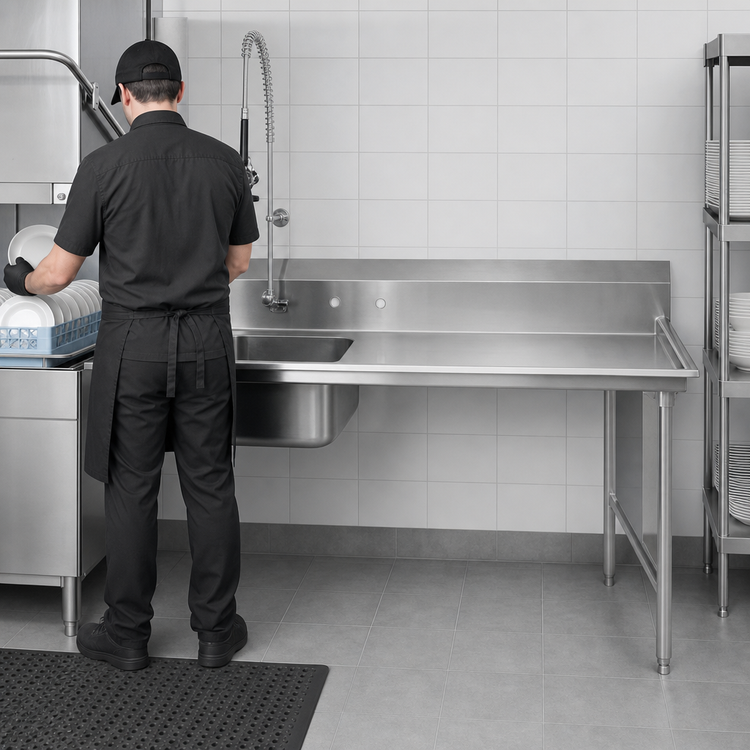 Product image #3 for Advance Tabco Spec-Line Straight Soil Right-Hand Dishtable with Pre-Rinse Sink, 59 x 30 Inch, 10-1/2 Inch Backsplash, 14-Gauge 304 Stainless Steel