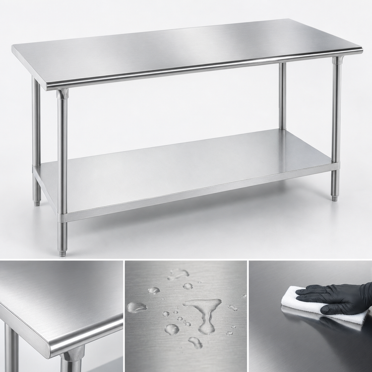 Product image #3 for Advance Tabco GLG-2410 120-Inch x 24-Inch Flat Top Stainless Steel Work Table with Galvanized Undershelf and Legs