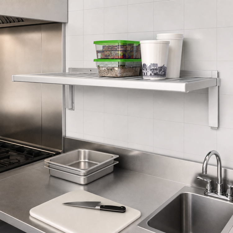 Product image #3 for New Age T-Bar Wall-Mounted Aluminum Shelf, 60"W x 24"D, 500 lbs. Capacity