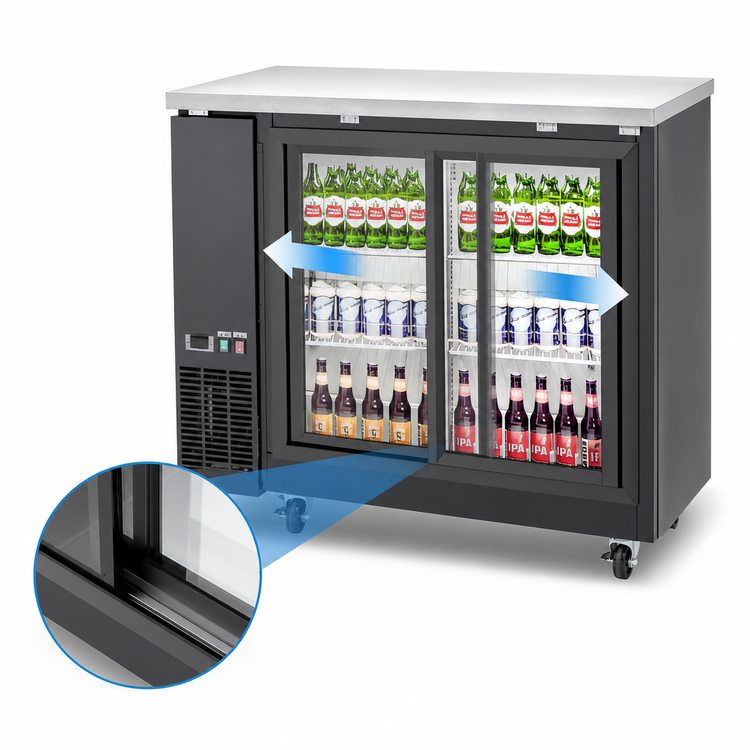 Product image #3 for Migali 48.75-Inch Back Bar Refrigerator with 2 Sliding Glass Doors and Stainless Steel Top