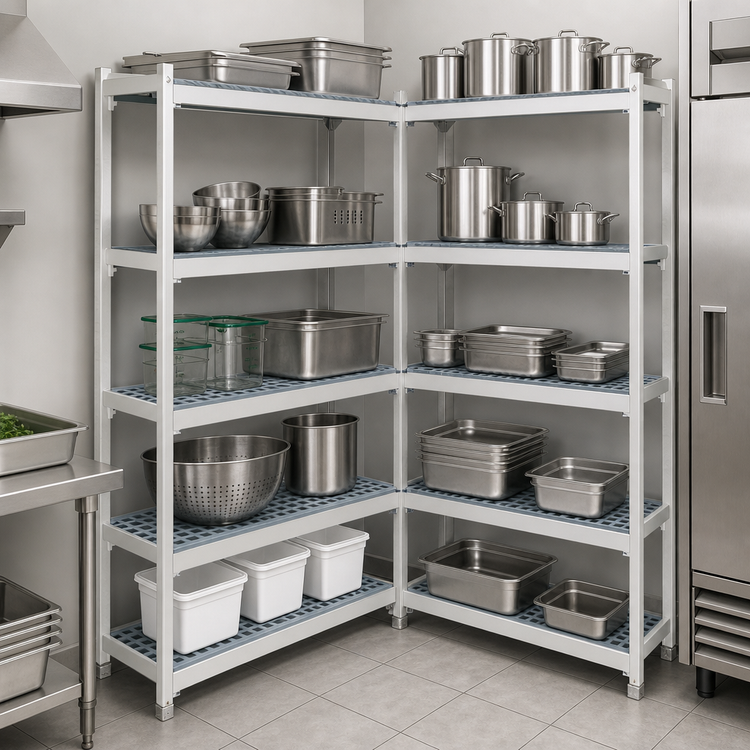 Product image #3 for Fermostock 4-Tier Corner Expansion Add-On Polymer Shelving Unit, 83" H x 64" W x 18" D